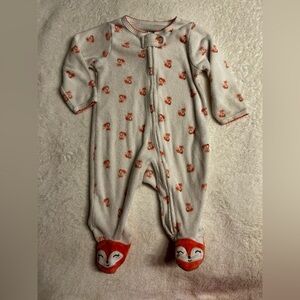 Carter's Fox Print Footed One Piece Pajamas - Orange and White